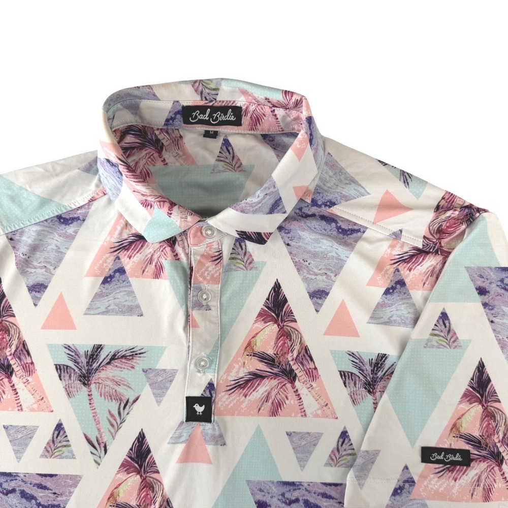 Bad Birdie Polo Shirt Mens M Multicolor Palm Print Golf Short Sleeve Performance